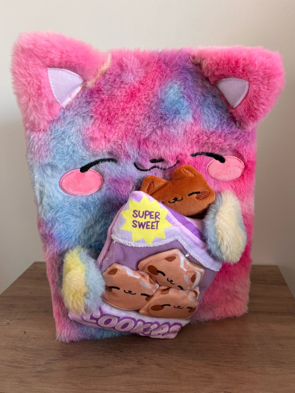 Plush Pink Multicolor Cat Notebook 9x12